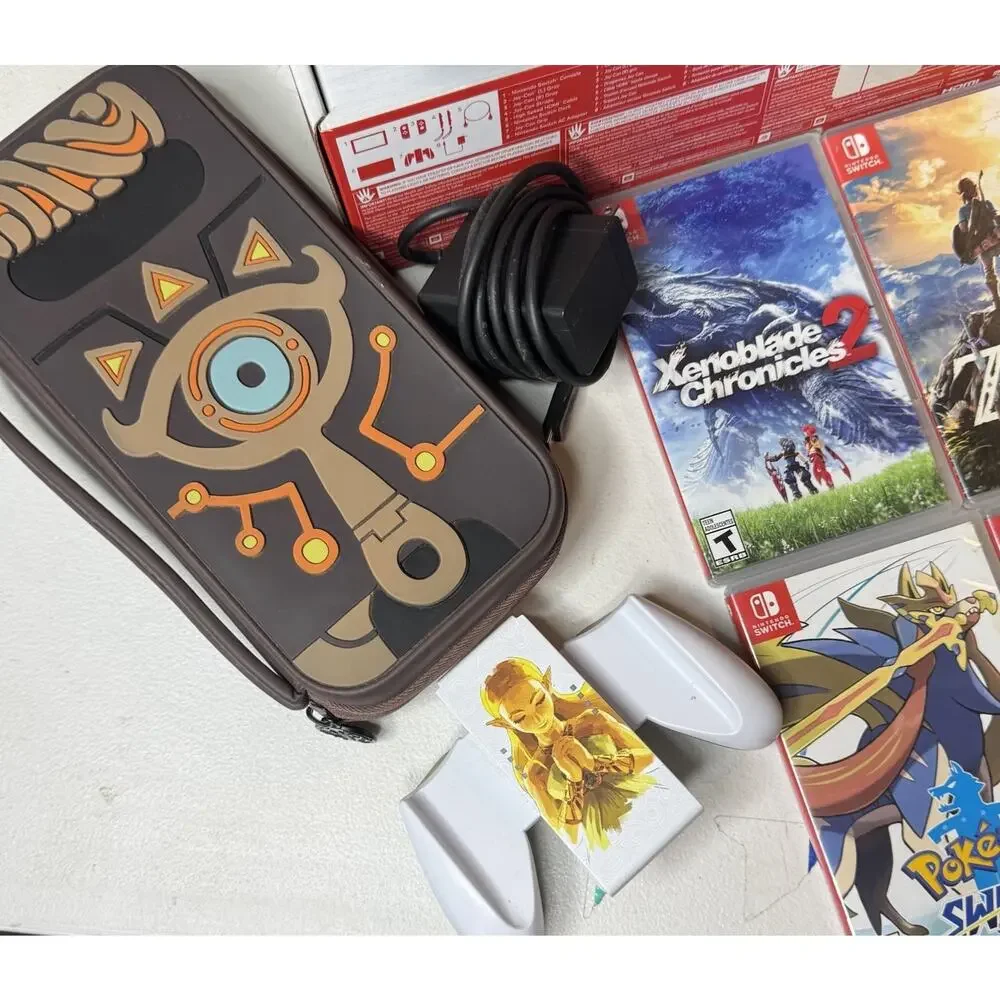 Nintendo Switch Console Bundle Neon Blue Red 6 Games Dock Case Joy-Con Grip Test